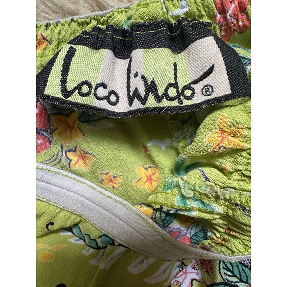 Loco Lindo Women Crop Pants Boho Rayon Elastic Waist green Hawaii Beach Sz S - Picture 12 of 14
